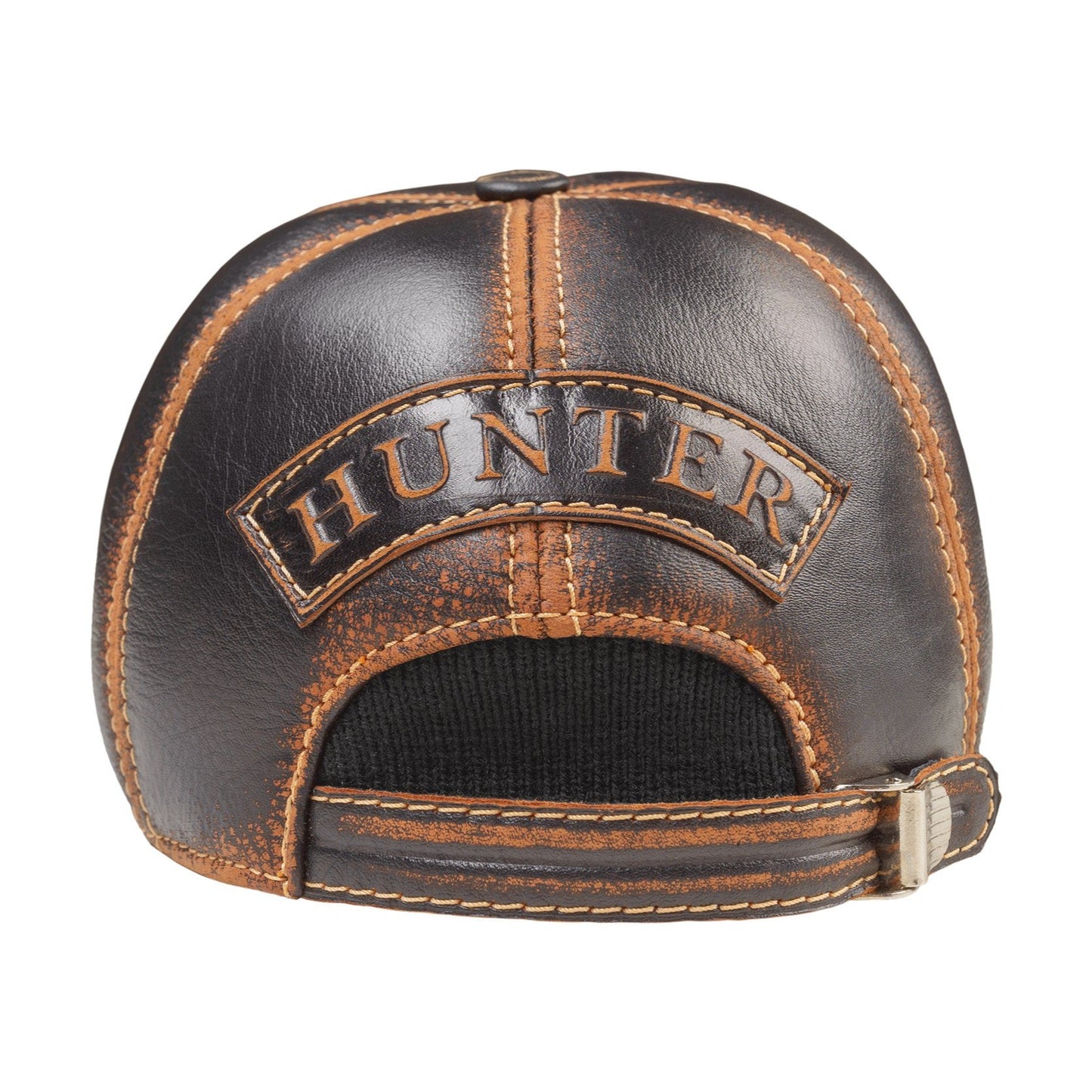 Leather Winter Hunting Cap: Handmade Brown and Black Vintage Hat with Ear Flaps and Hunting Club Badge | Apero Bullo
