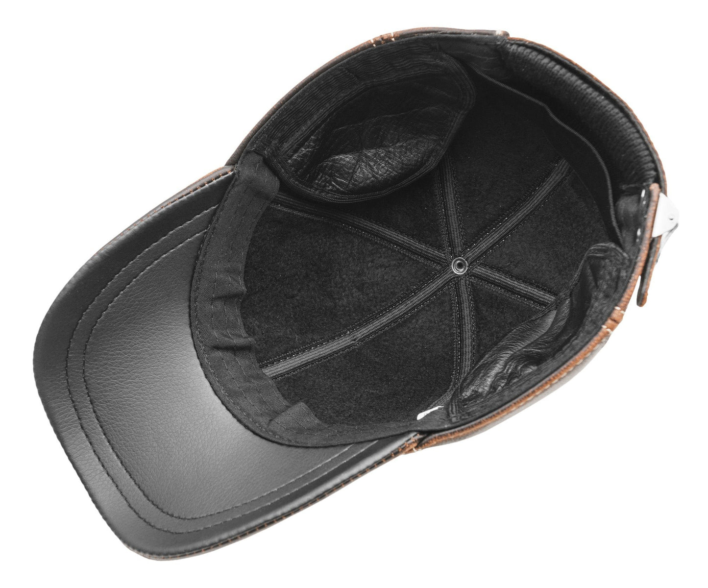 Leather Winter Hunting Cap: Handmade Brown and Black Vintage Hat with Ear Flaps and Hunting Club Badge | Apero Bullo