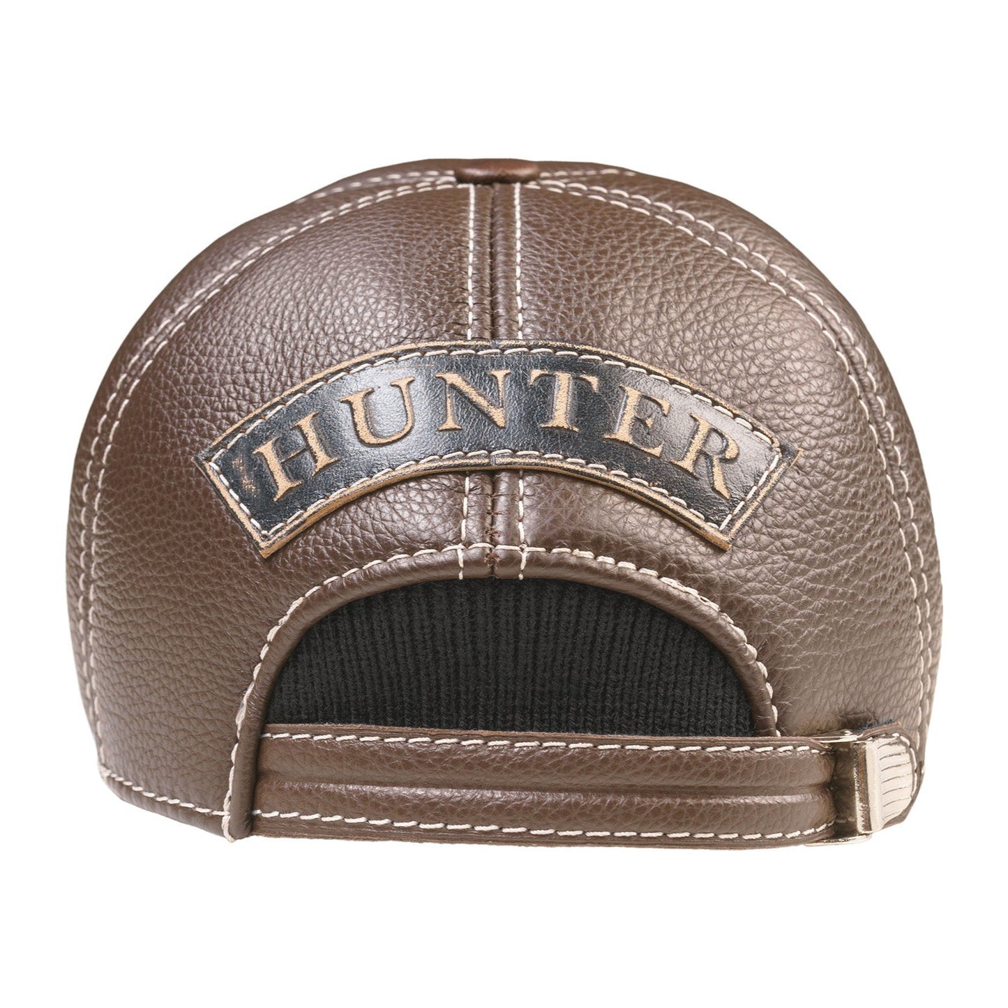 Leather Winter Hunting Cap: Handmade Brown Hat with Ear Flaps and Hunting Club Badge | Apero Bullo