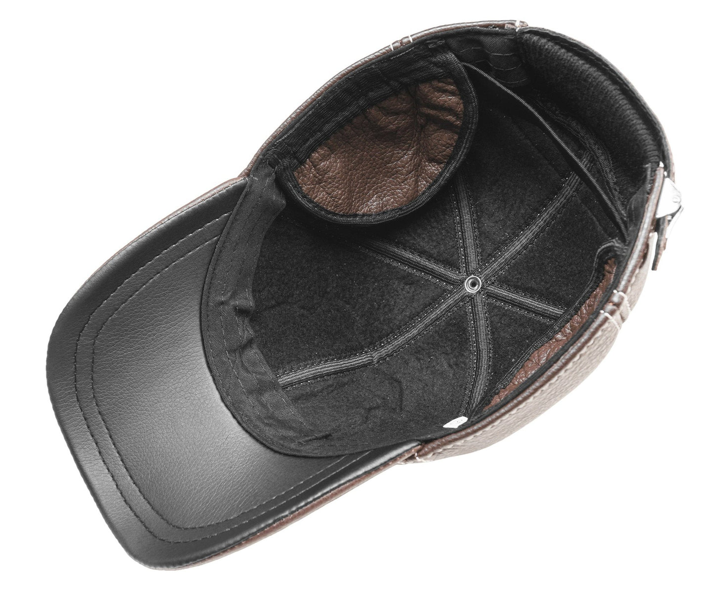 Leather Winter Hunting Cap: Handmade Brown Hat with Ear Flaps and Hunting Club Badge | Apero Bullo