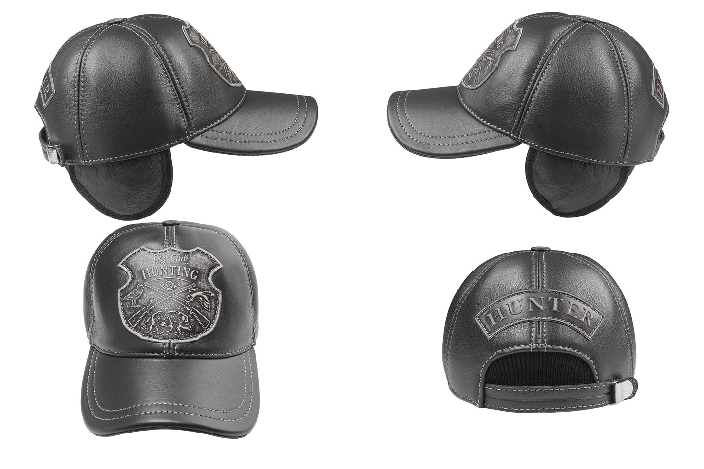 Hunting Club Leather Handcrafted Fall and Winter Baseball Cap Black