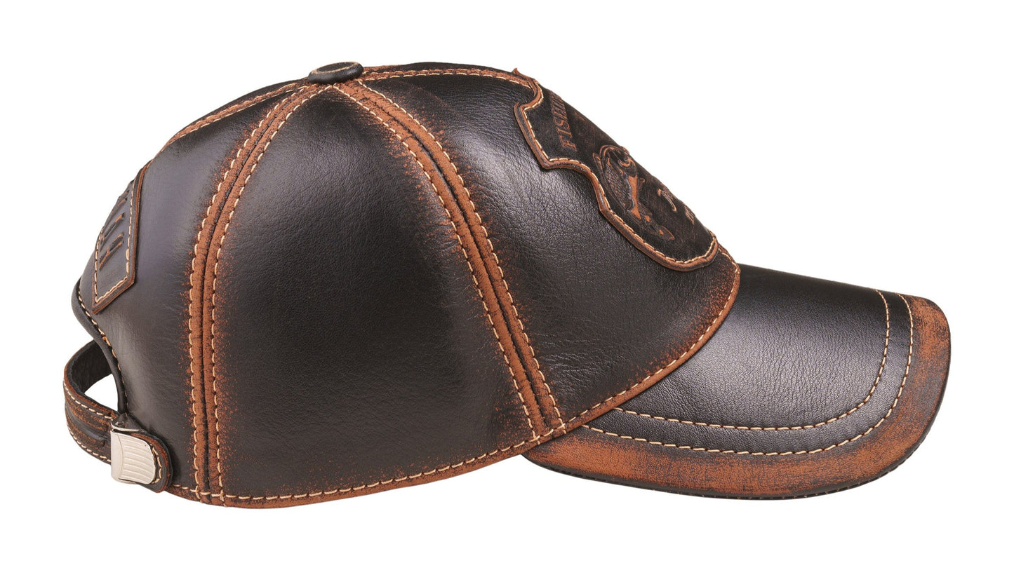 Trophy Carp Genuine Leather Handcrafted Fisherman Casual Black&Brown Cap