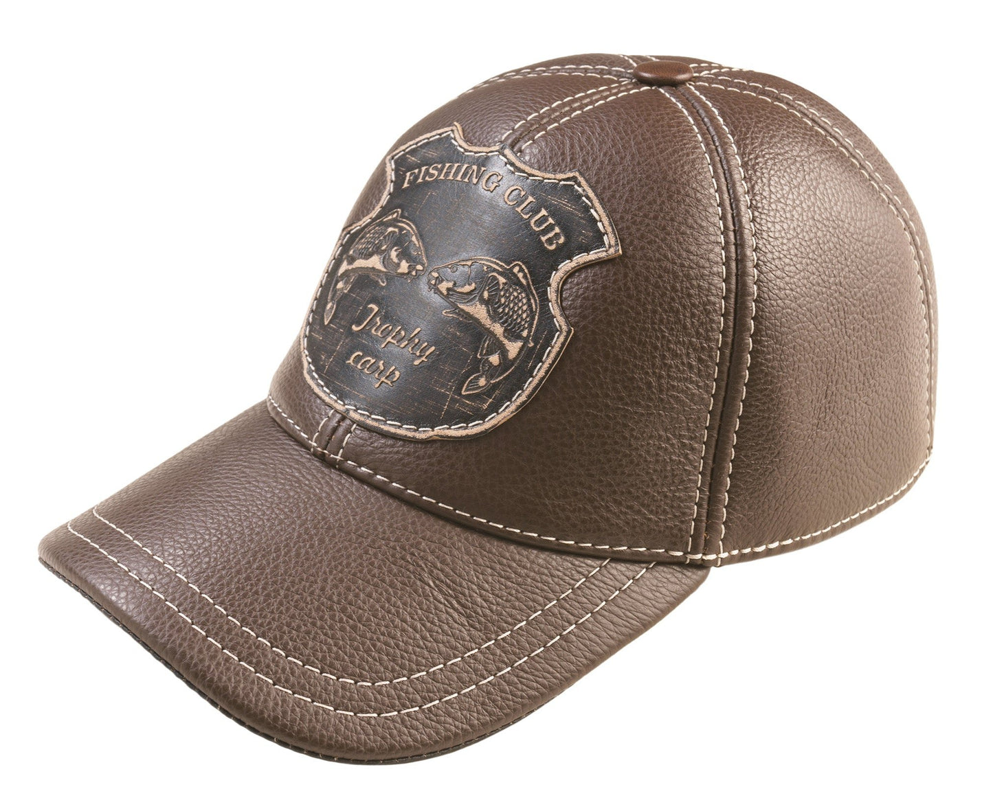 Trophy Carp Genuine Leather Handcrafted Fisherman Casual Brown Cap