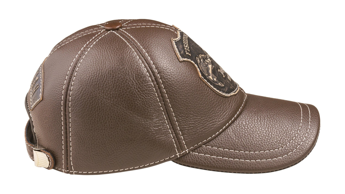 Trophy Carp Genuine Leather Handcrafted Fisherman Casual Brown Cap
