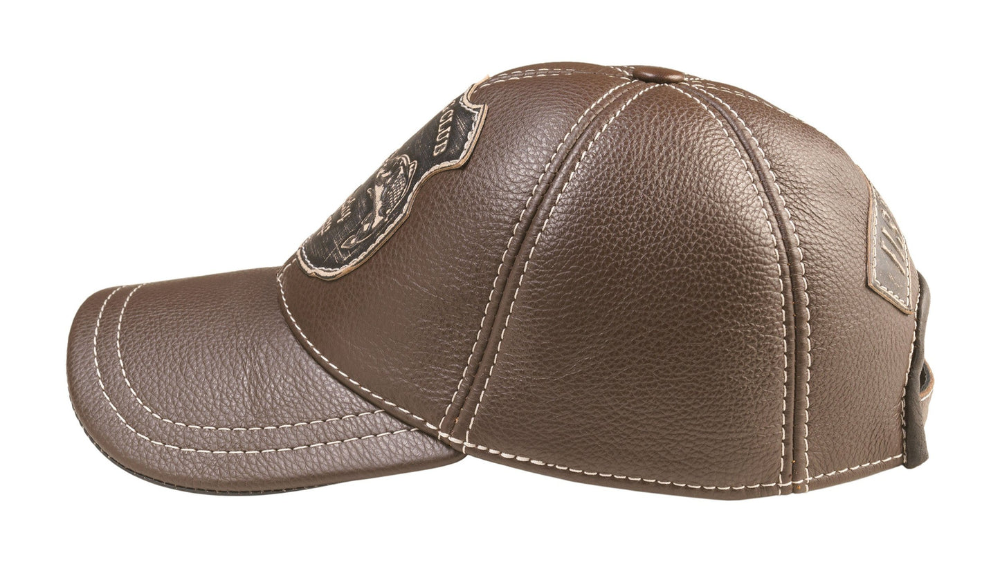 Trophy Carp Genuine Leather Handcrafted Fisherman Casual Brown Cap
