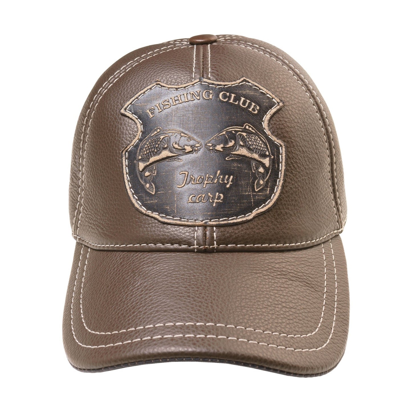 Trophy Carp Genuine Leather Handcrafted Fisherman Casual Brown Cap
