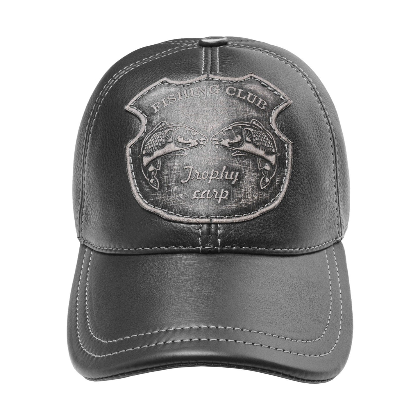 Trophy Carp Genuine Leather Handcrafted Fisherman Casual Black Cap