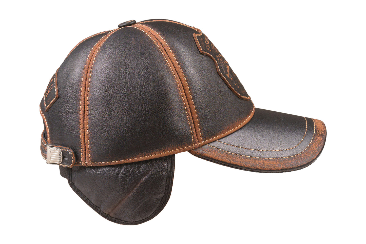 Fishing Club Fall and Winter Genuine Leather Handcrafted Fisherman Black&Brown Cap