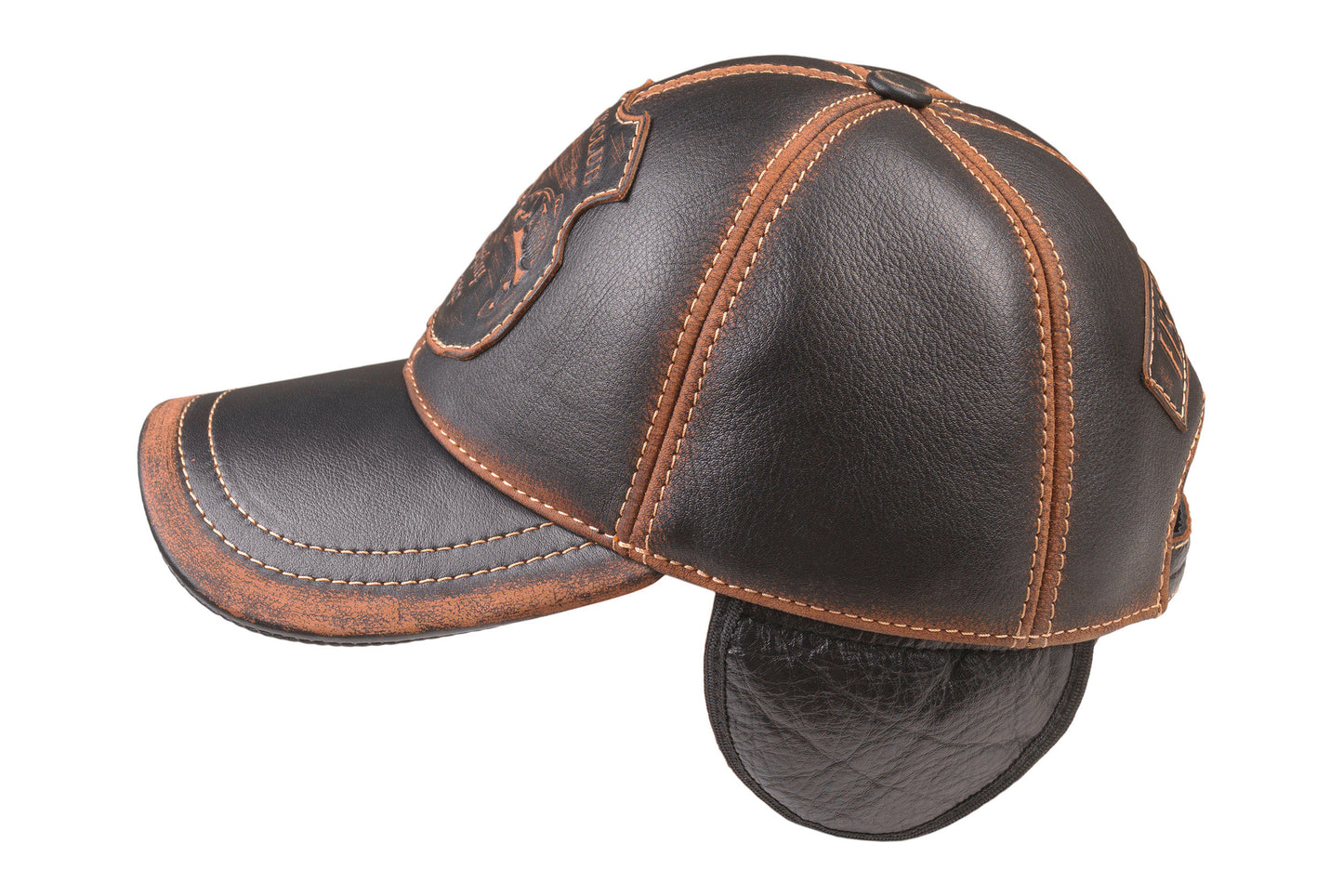 Fishing Club Fall and Winter Genuine Leather Handcrafted Fisherman Black&Brown Cap