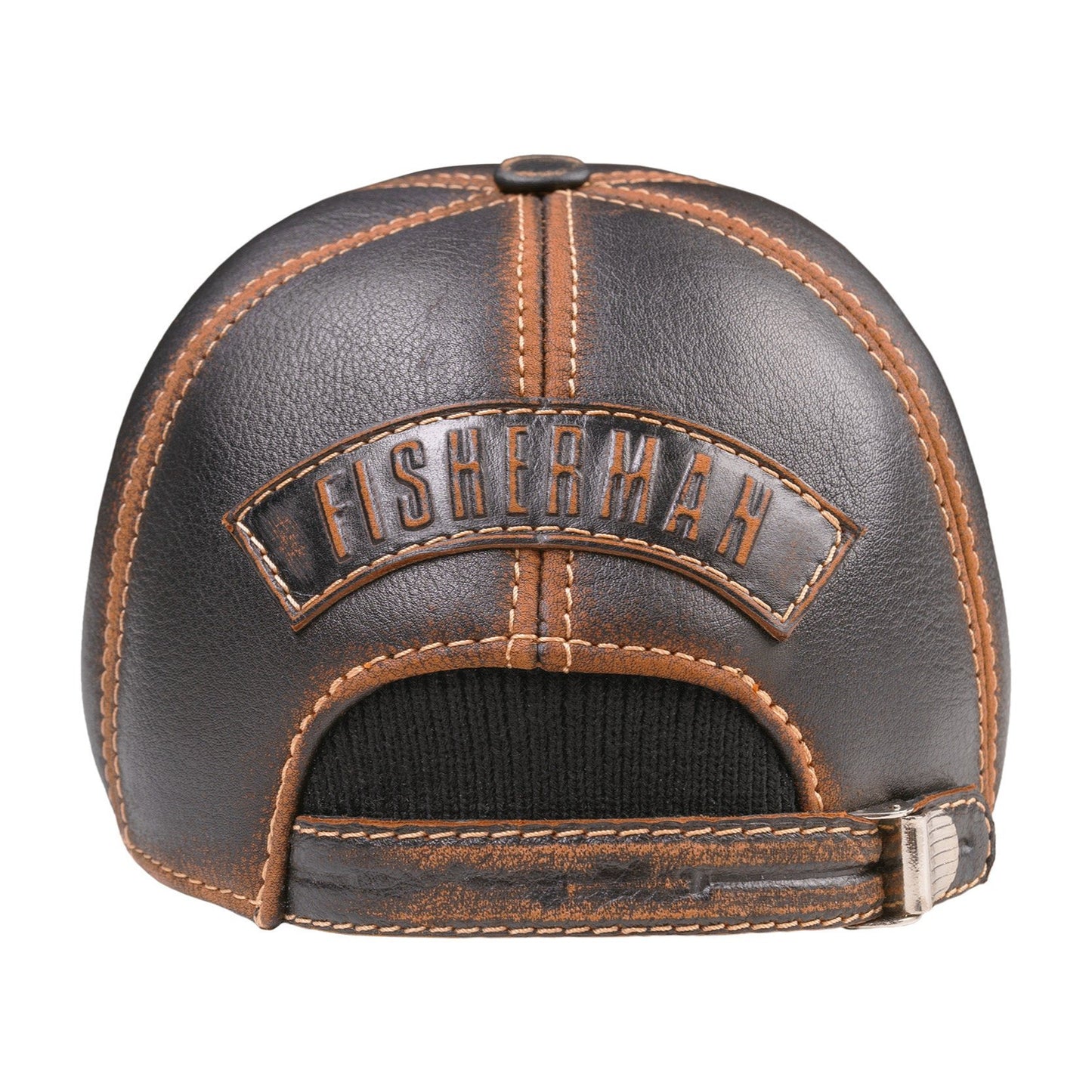 Fishing Club Fall and Winter Genuine Leather Handcrafted Fisherman Black&Brown Cap