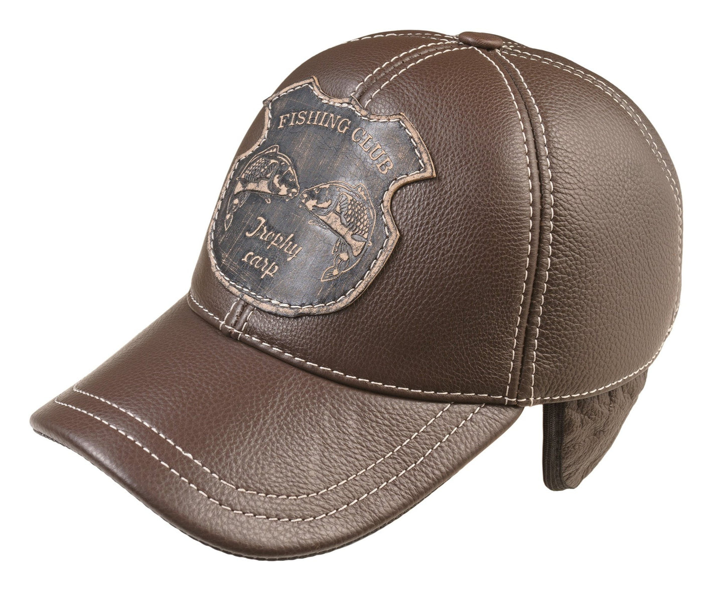 Fishing Club Fall and Winter Genuine Leather Handcrafted Fisherman Brown Cap