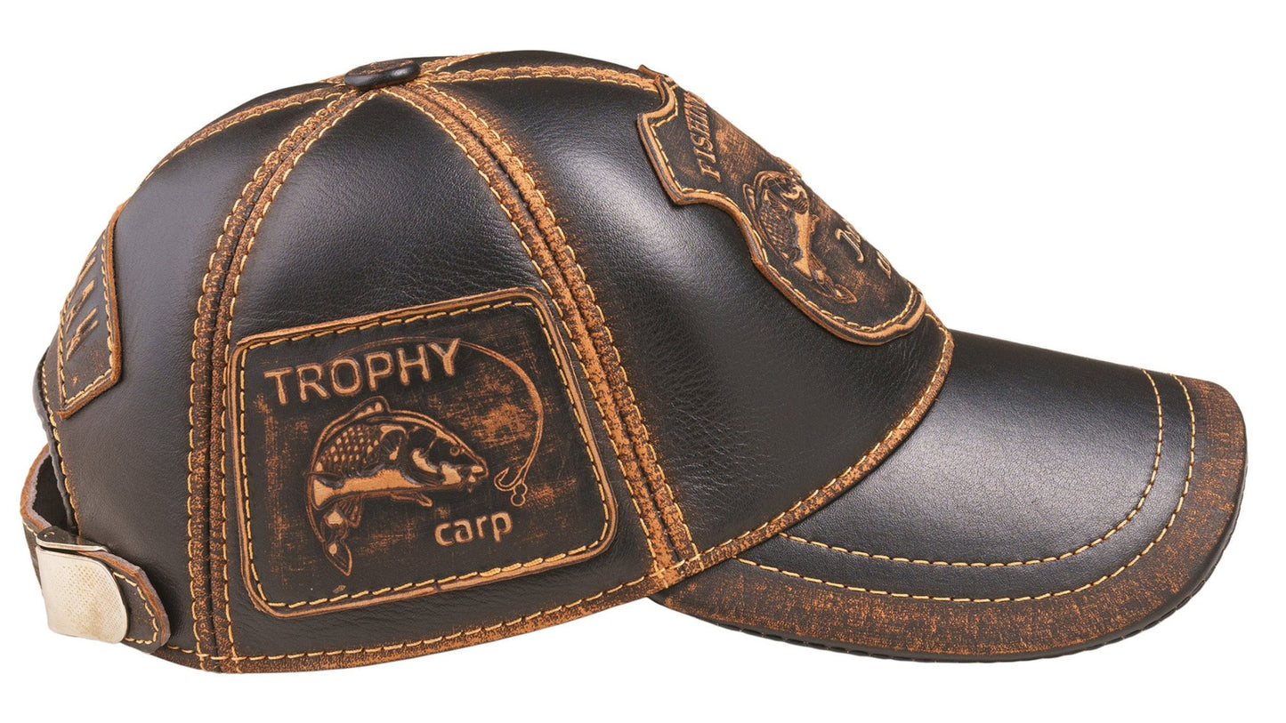 Trophy Carp Genuine Leather Handcrafted Fisherman Black&Brown Cap