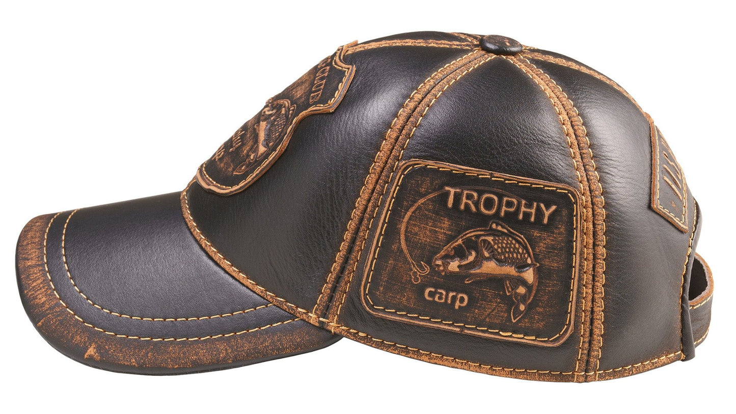 Trophy Carp Genuine Leather Handcrafted Fisherman Black&Brown Cap