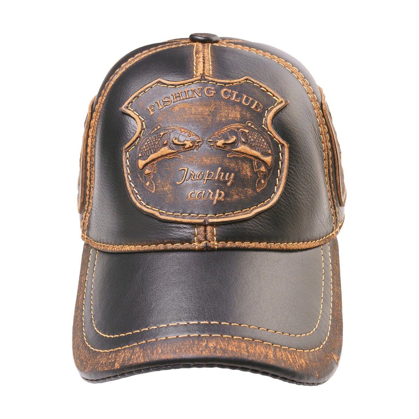 Trophy Carp Genuine Leather Handcrafted Fisherman Black&Brown Cap