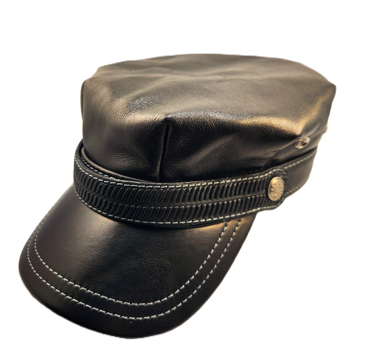 Vintage Harley Hat: Handmade Black Motorcycle Cap for Men with Contrast Stitching and Textured Band | Apero Bullo