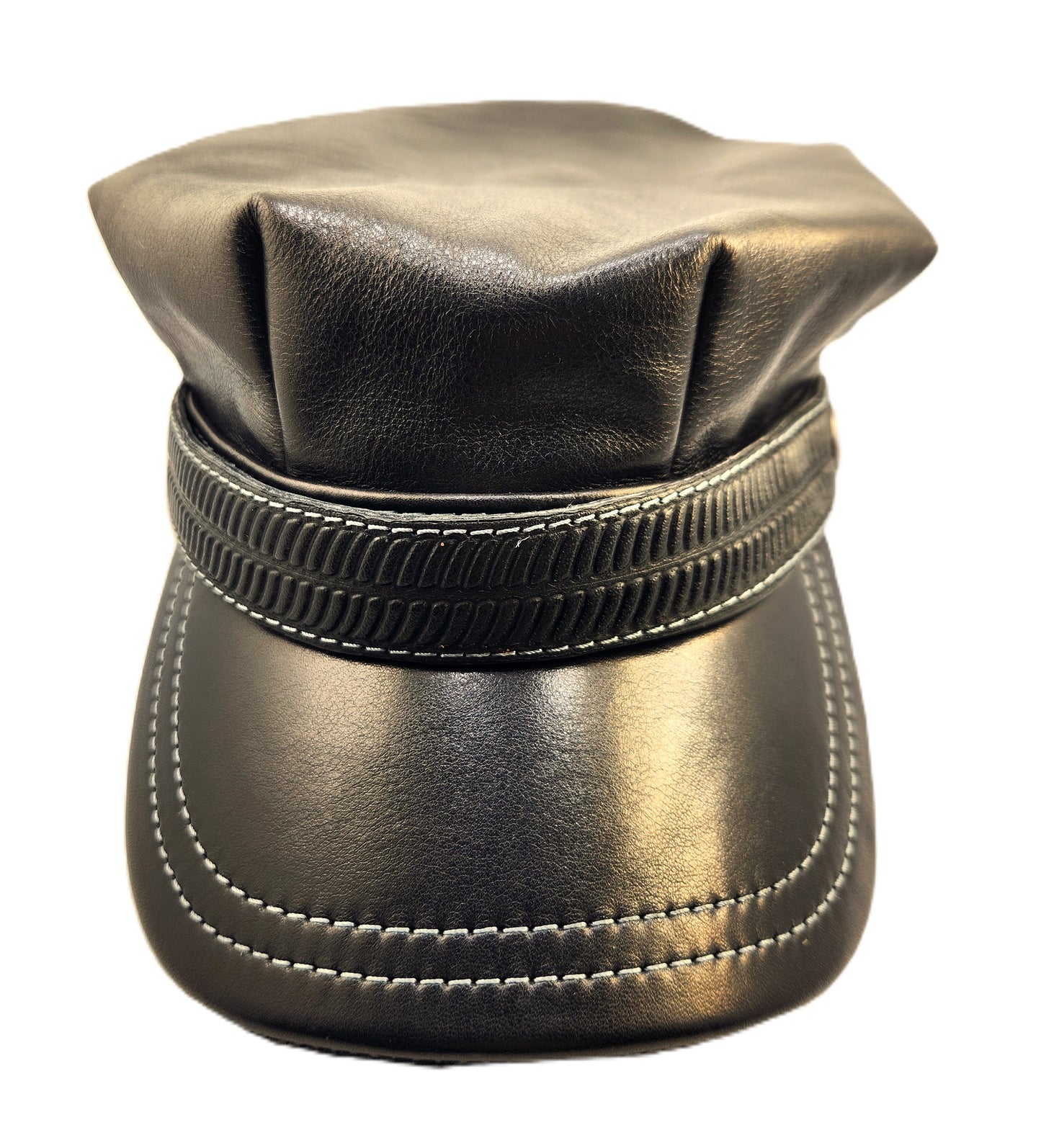 Vintage Harley Hat: Handmade Black Motorcycle Cap for Men with Contrast Stitching and Textured Band | Apero Bullo