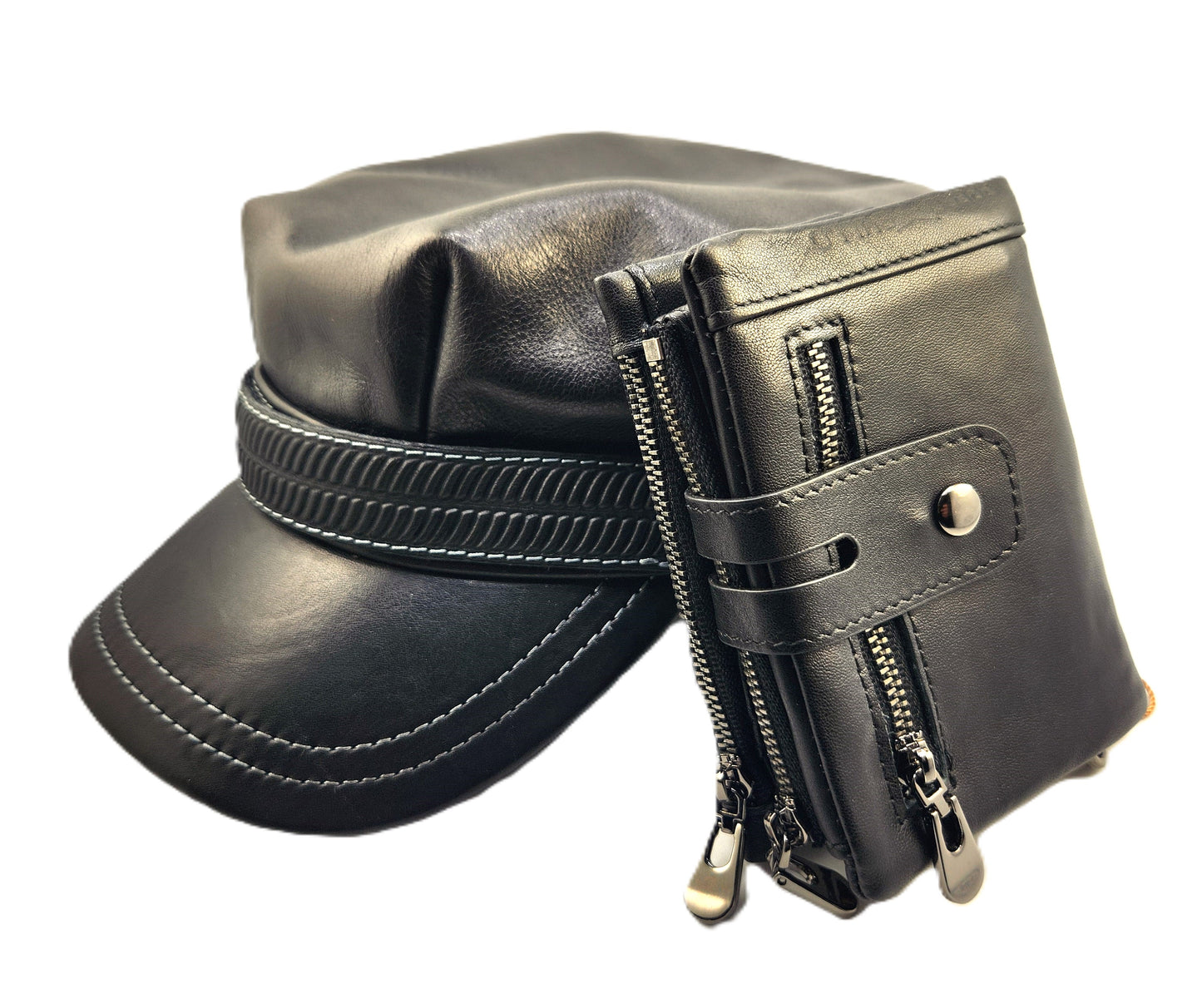 Vintage Harley Hat: Handmade Black Motorcycle Cap for Men with Contrast Stitching and Textured Band | Apero Bullo