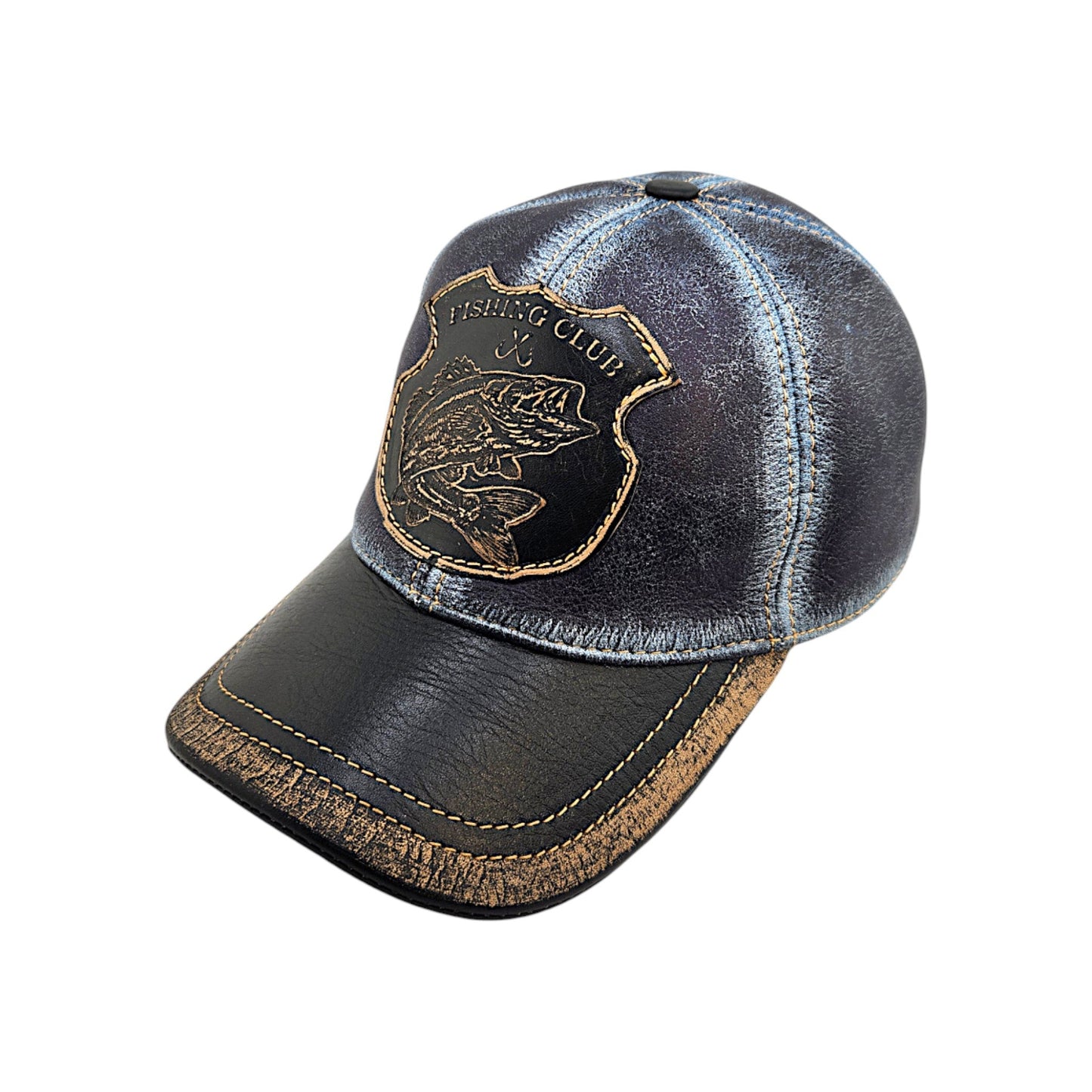 Vintage Bass Fishing Cap – Distressed Fisherman Hat with Leather Patch