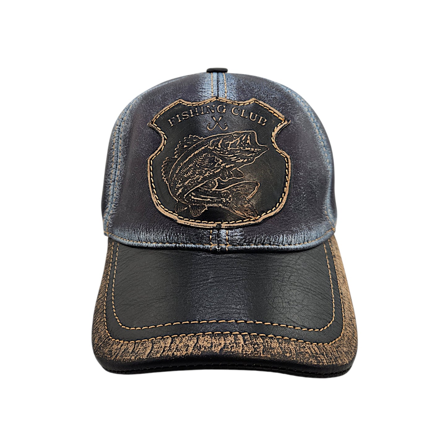 Vintage Bass Fishing Cap – Distressed Fisherman Hat with Leather Patch