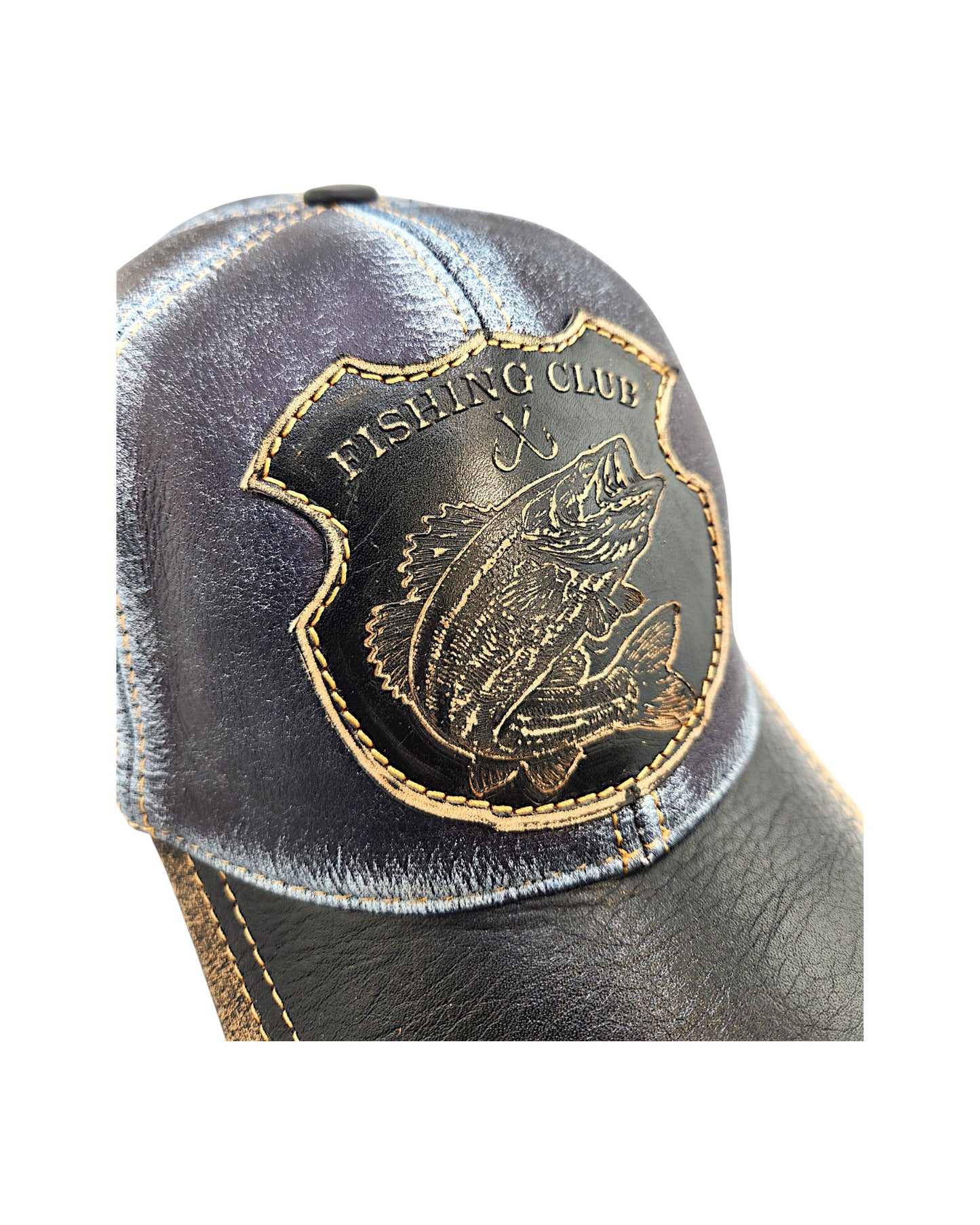 Vintage Bass Fishing Cap – Distressed Fisherman Hat with Leather Patch