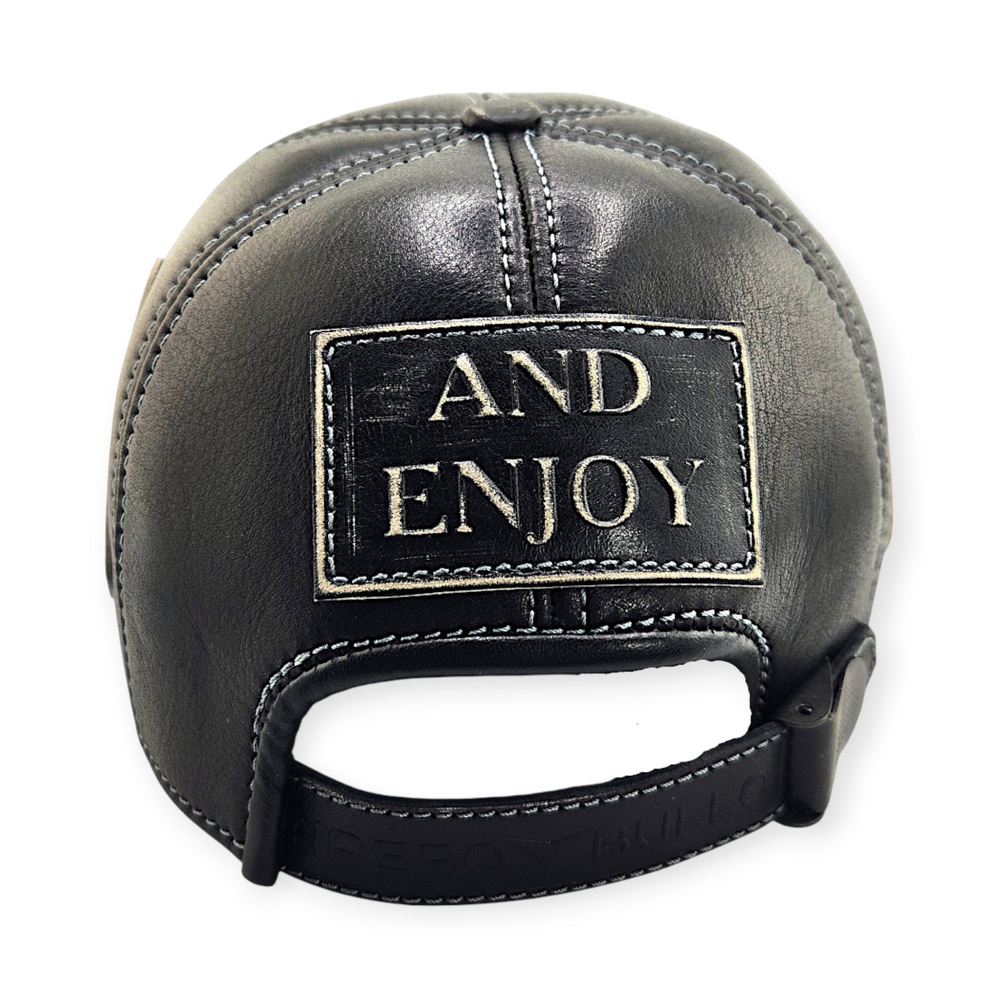Leather Biker Hat: Handmade Black Motorcycle Cap for Men with “New York” Patch, Retro Military Baseball Style | Apero Bullo