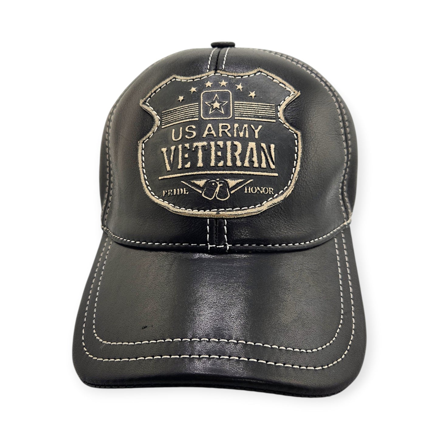 Leather Veteran Hat: Handmade Black Cap for Men with U.S. Army Badge Patch, Patriotic Military Style Baseball Hat | Apero Bullo