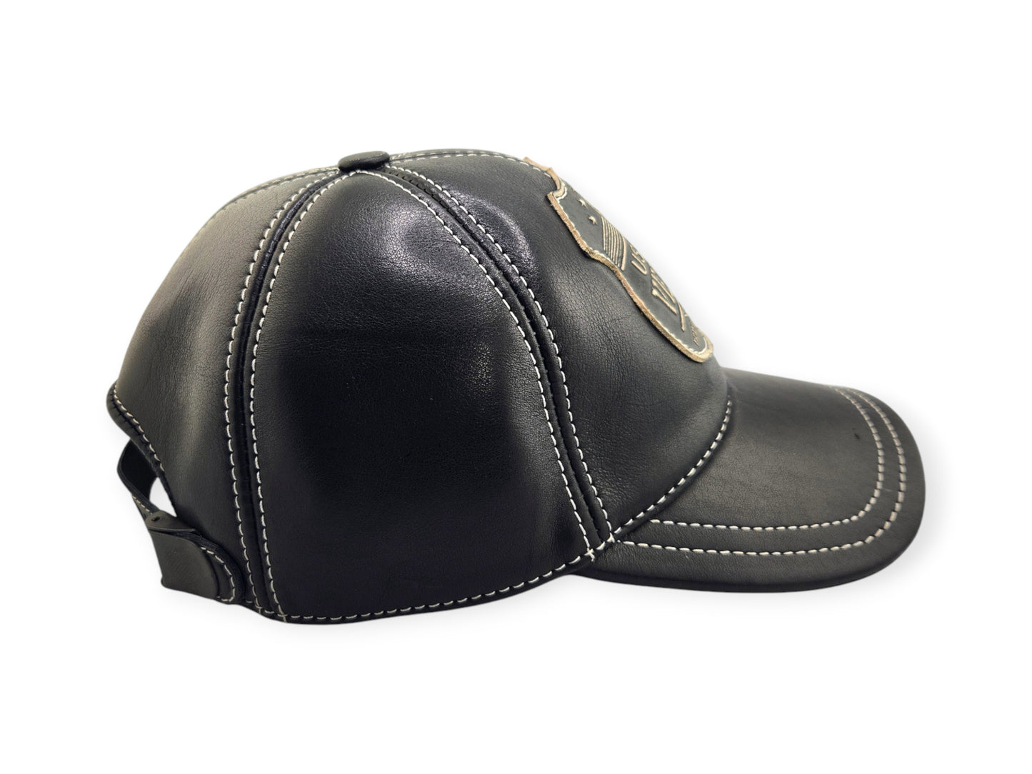 Leather Veteran Hat: Handmade Black Cap for Men with U.S. Army Badge Patch, Patriotic Military Style Baseball Hat | Apero Bullo