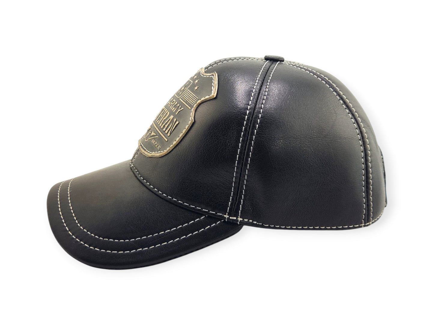 Leather Veteran Hat: Handmade Black Cap for Men with U.S. Army Badge Patch, Patriotic Military Style Baseball Hat | Apero Bullo