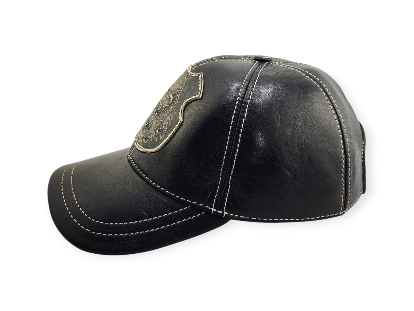 Leather Biker Hat – Handmade Black Motorcycle Cap with Gorilla Patch | Apero Bullo