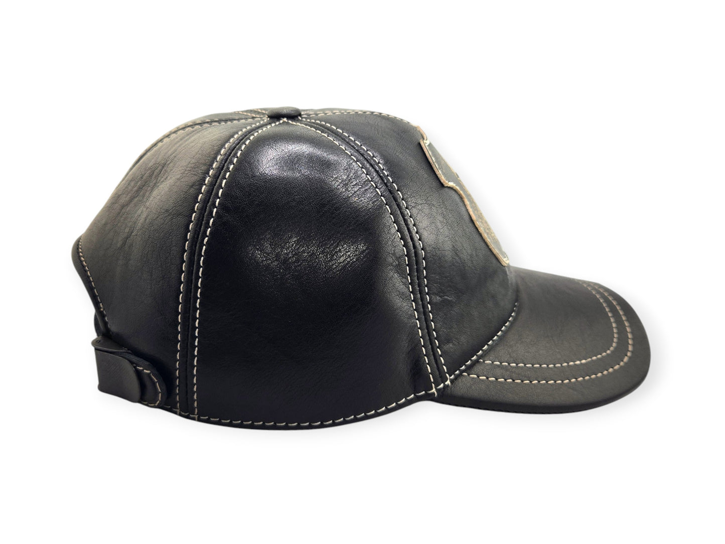 Leather Biker Hat – Handmade Black Motorcycle Cap with Gorilla Patch | Apero Bullo