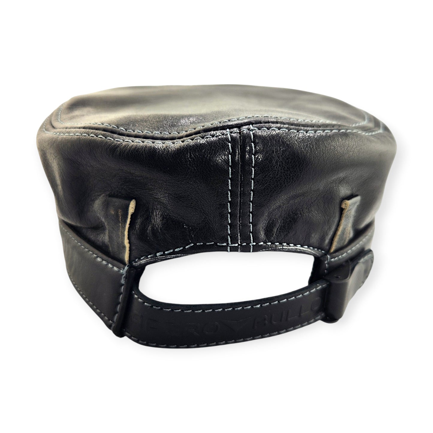 Leather Biker Hat: Handmade Black Motorcycle Cap with Skull Patch, Born Free Brim Engraving, 2nd Amendment Design | Apero Bullo