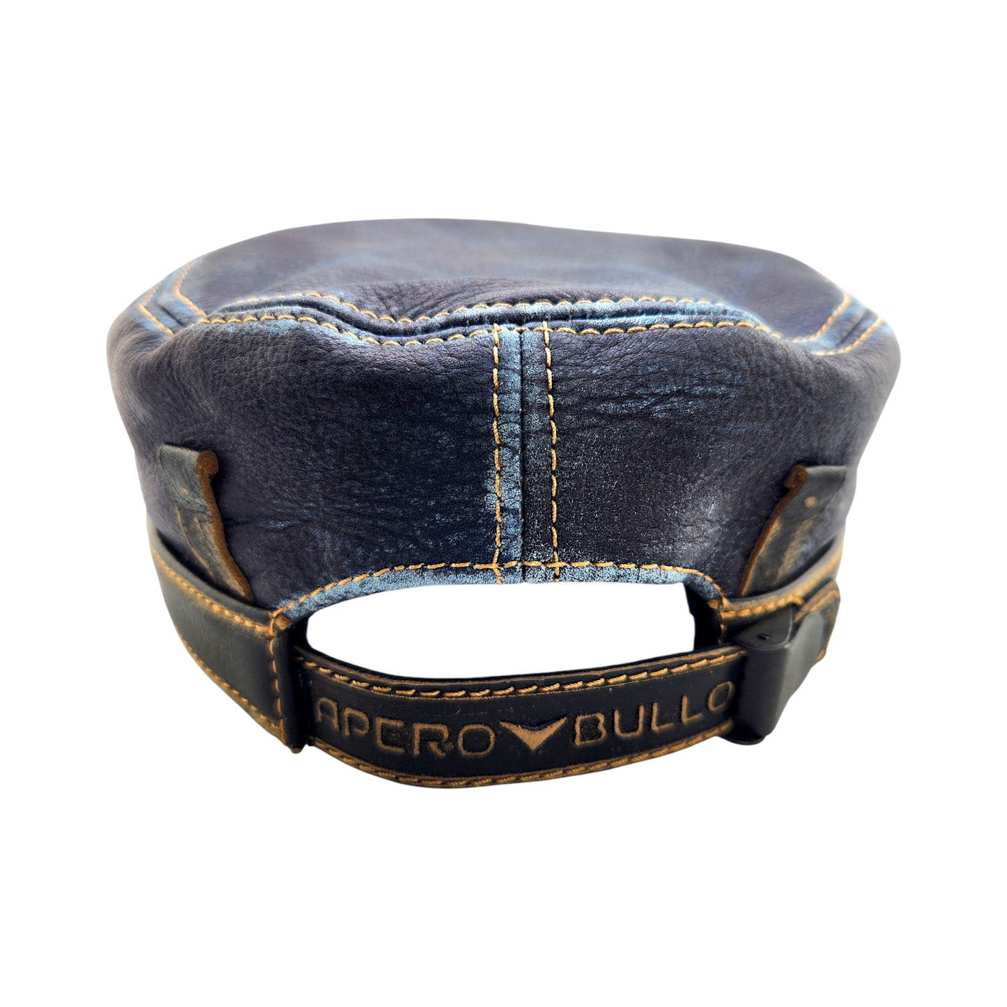 Leather Biker Hat – Handmade Distressed Military Cap with Skull Patch | Apero Bullo