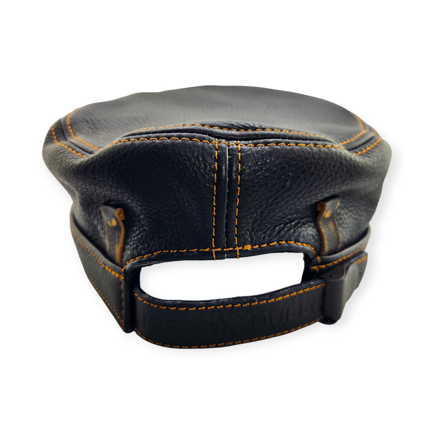 Leather Biker Hat: Handmade Black Motorcycle Cap with Embossed Skull Patch, Military Style, Italian Cow Leather | Apero Bullo