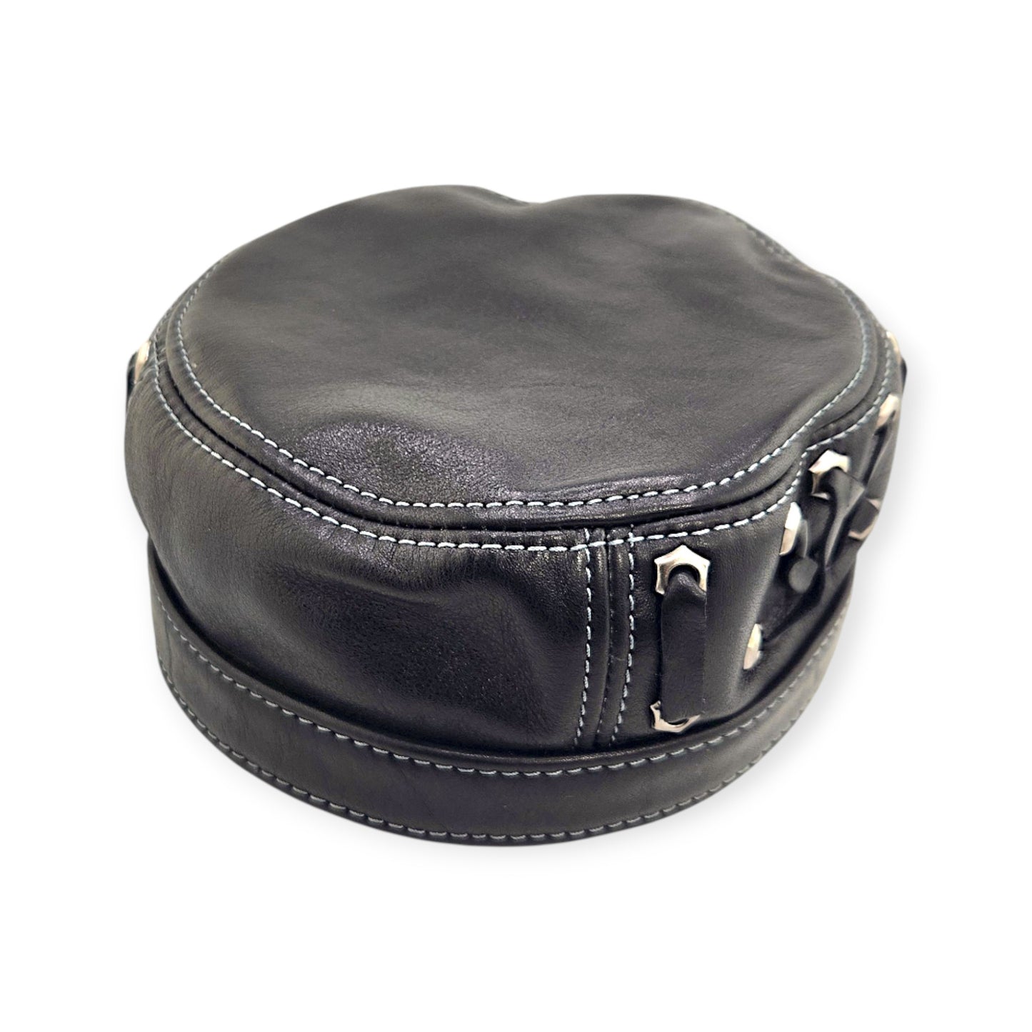 Leather Biker Hat: Handmade Black Motorcycle Cap for Men with Lace-Up Sides, Italian Leather | Apero Bullo