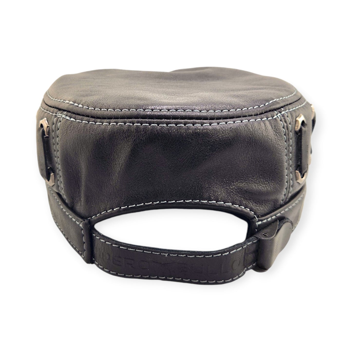 Leather Biker Hat: Handmade Black Motorcycle Cap for Men with Lace-Up Sides, Italian Leather | Apero Bullo