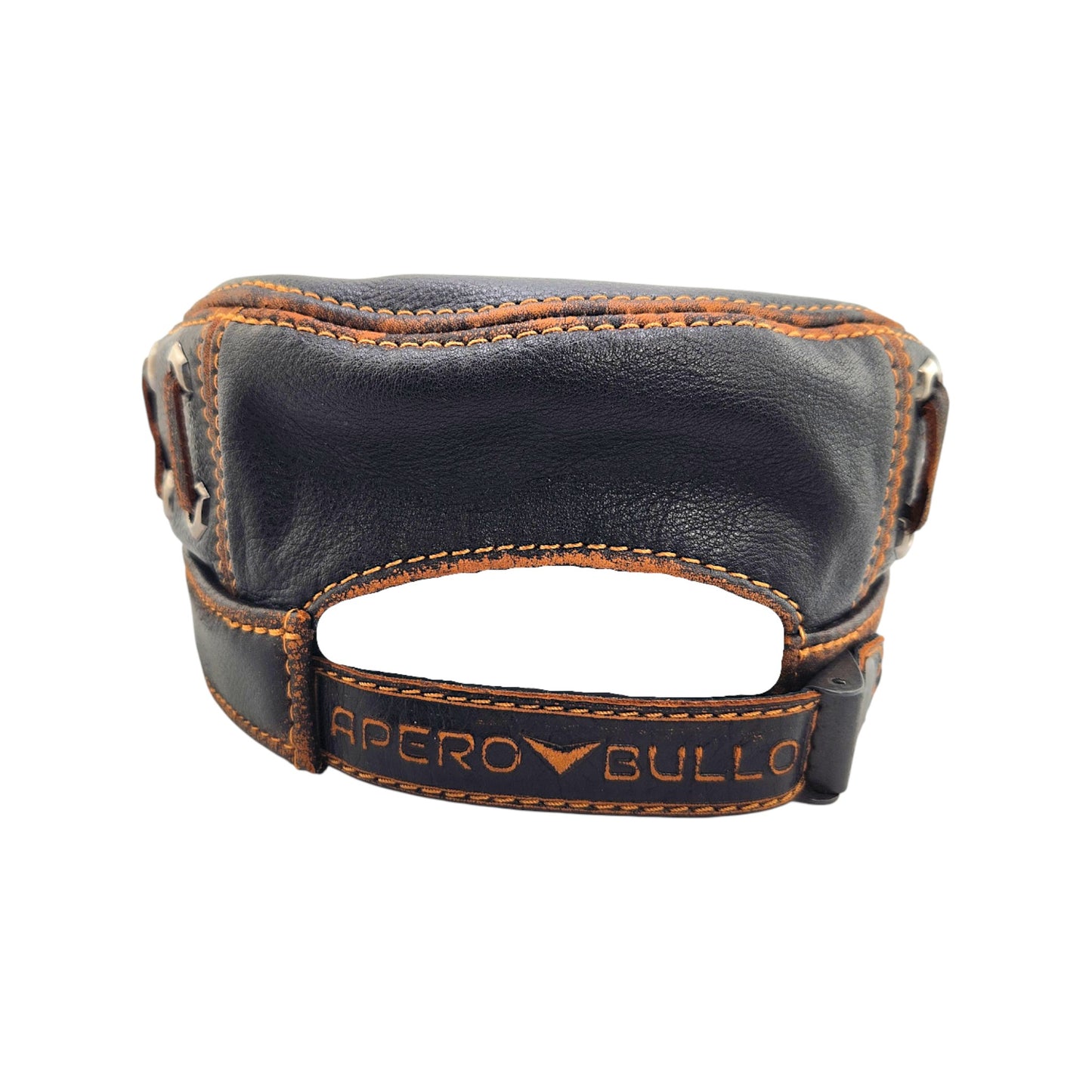Leather Biker Hat: Handmade Black Motorcycle Cap with Distressed Lace-Up Sides & Contrast Stitching | Apero Bullo