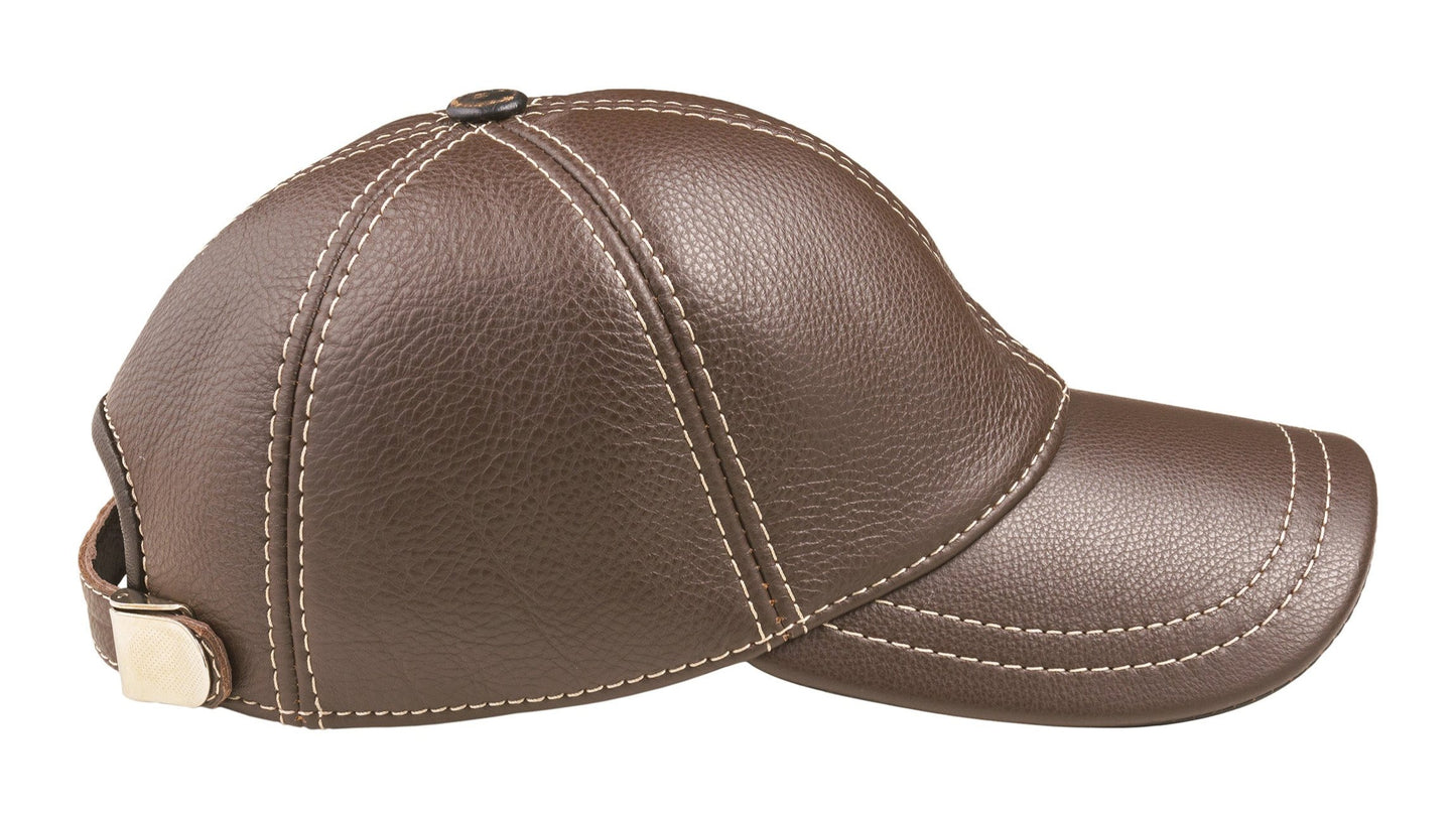 Genuine Leather Casual Brown Baseball Cap