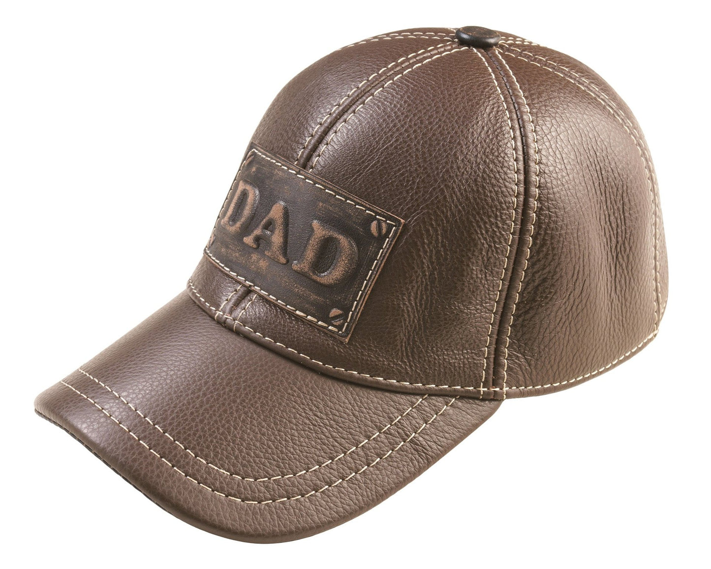 Leather Cap: Handmade Brown Baseball-Style Hat with DAD Patch, Rustic Leather Father’s Day Gift | Apero Bullo