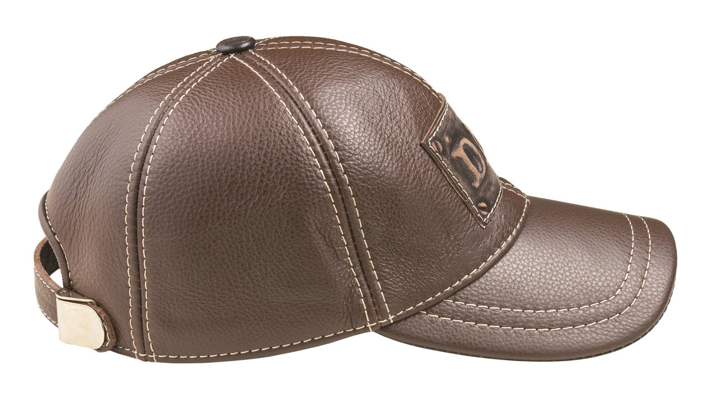Leather Cap: Handmade Brown Baseball-Style Hat with DAD Patch, Rustic Leather Father’s Day Gift | Apero Bullo