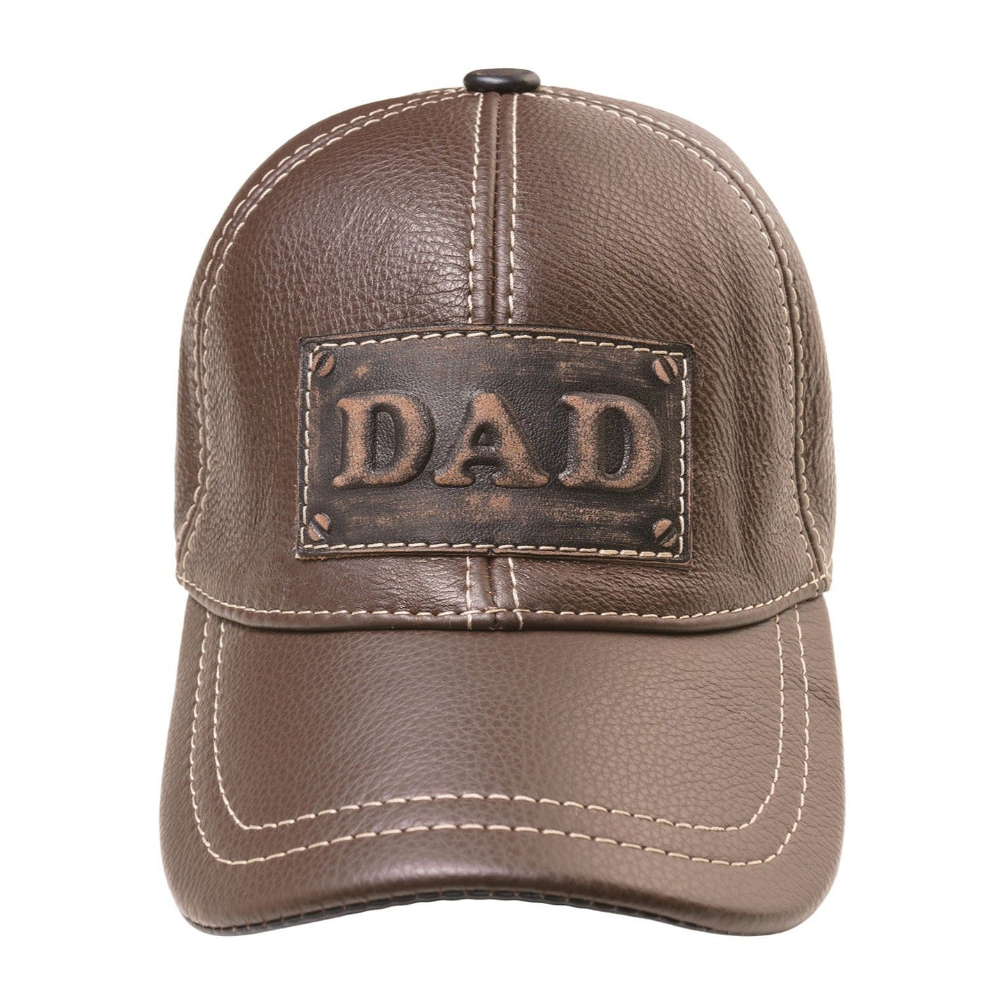 Leather Cap: Handmade Brown Baseball-Style Hat with DAD Patch, Rustic Leather Father’s Day Gift | Apero Bullo