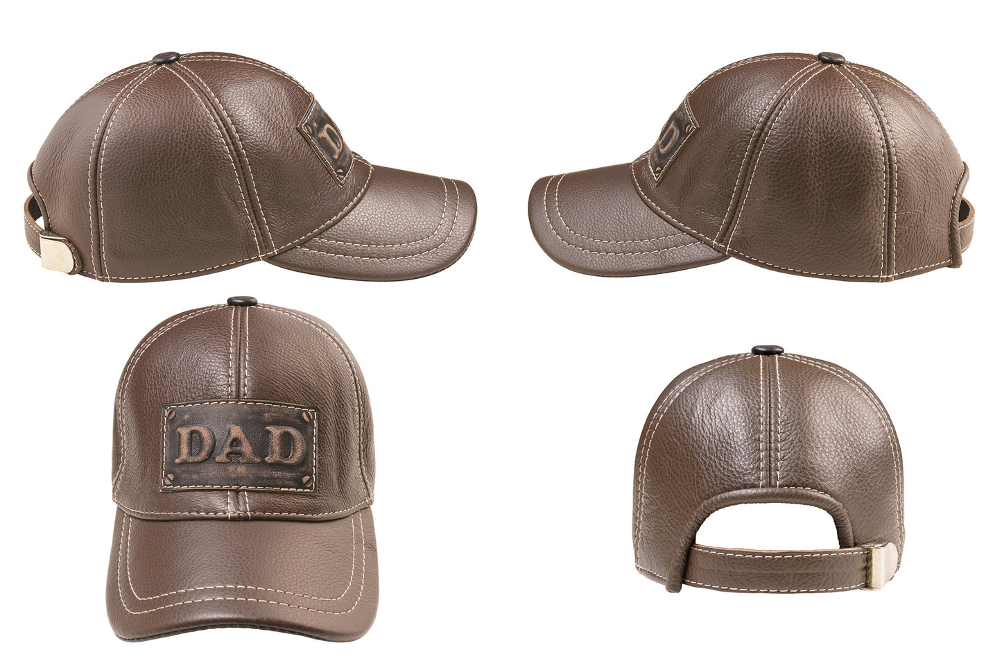 Leather Cap: Handmade Brown Baseball-Style Hat with DAD Patch, Rustic Leather Father’s Day Gift | Apero Bullo