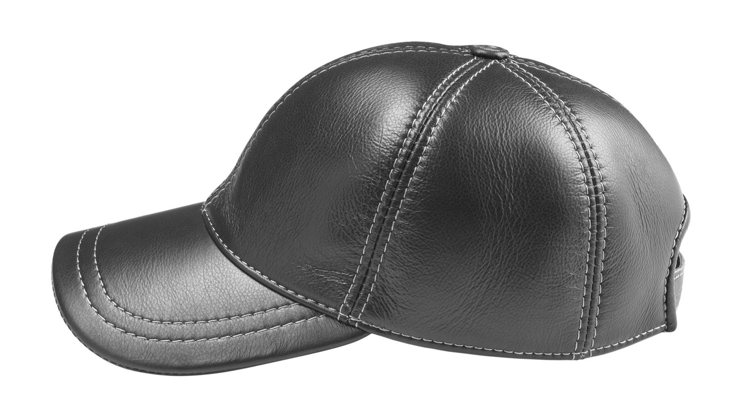 Genuine Leather Casual Black Baseball Cap