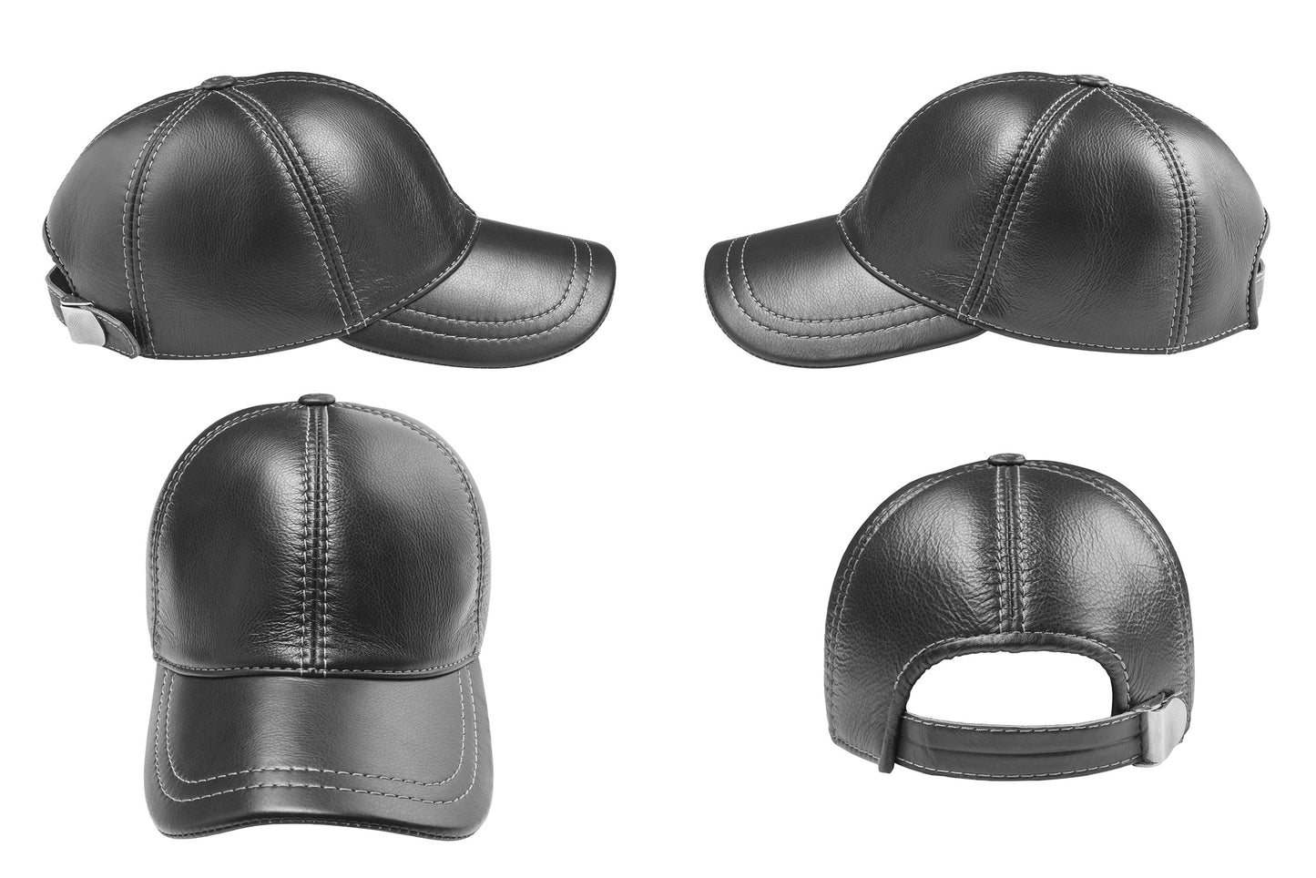 Genuine Leather Casual Black Baseball Cap