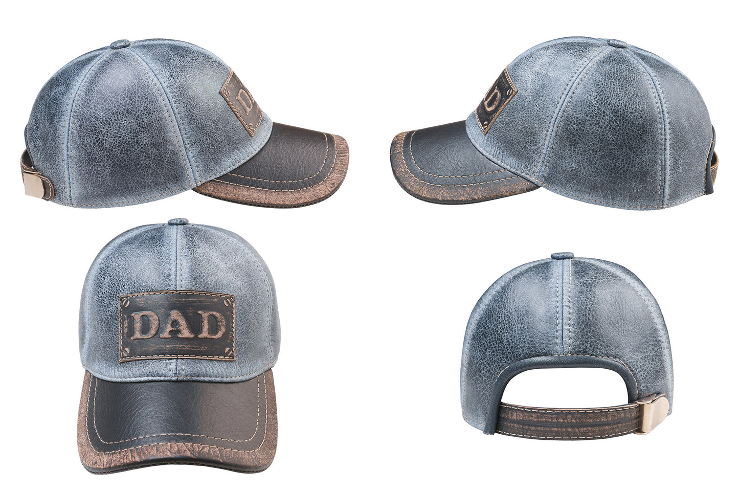 DAD Genuine Leather Blue Denim Baseball Cap