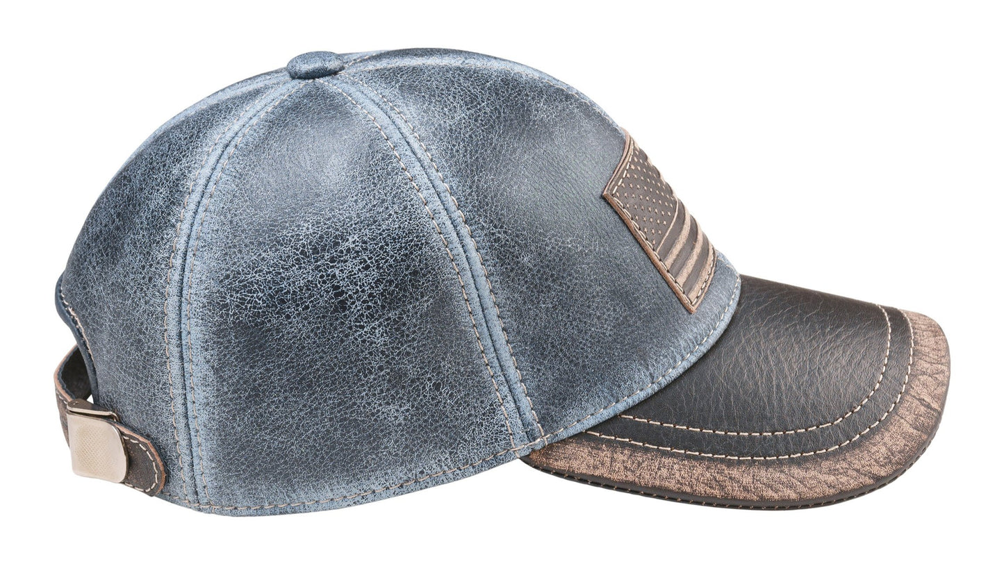 American Flag Patriotic Genuine Leather Denim Pattern Baseball Cap