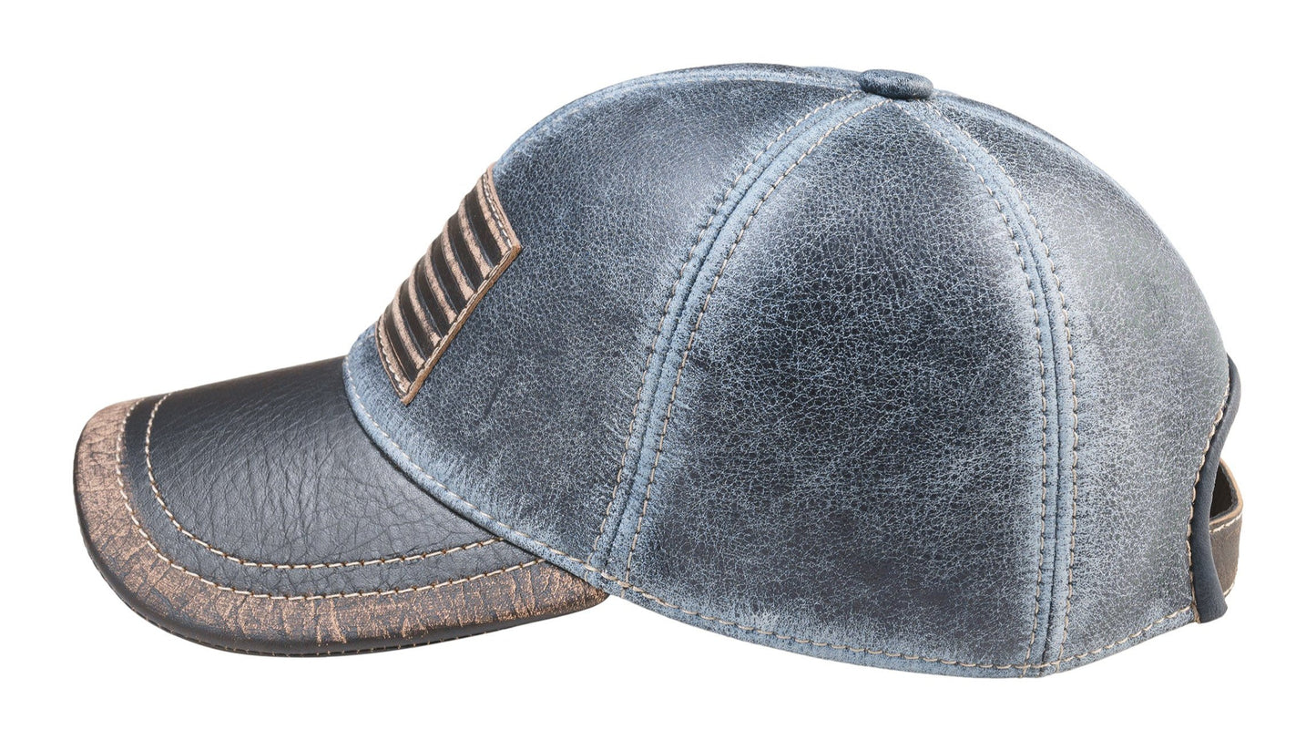 American Flag Patriotic Genuine Leather Denim Pattern Baseball Cap