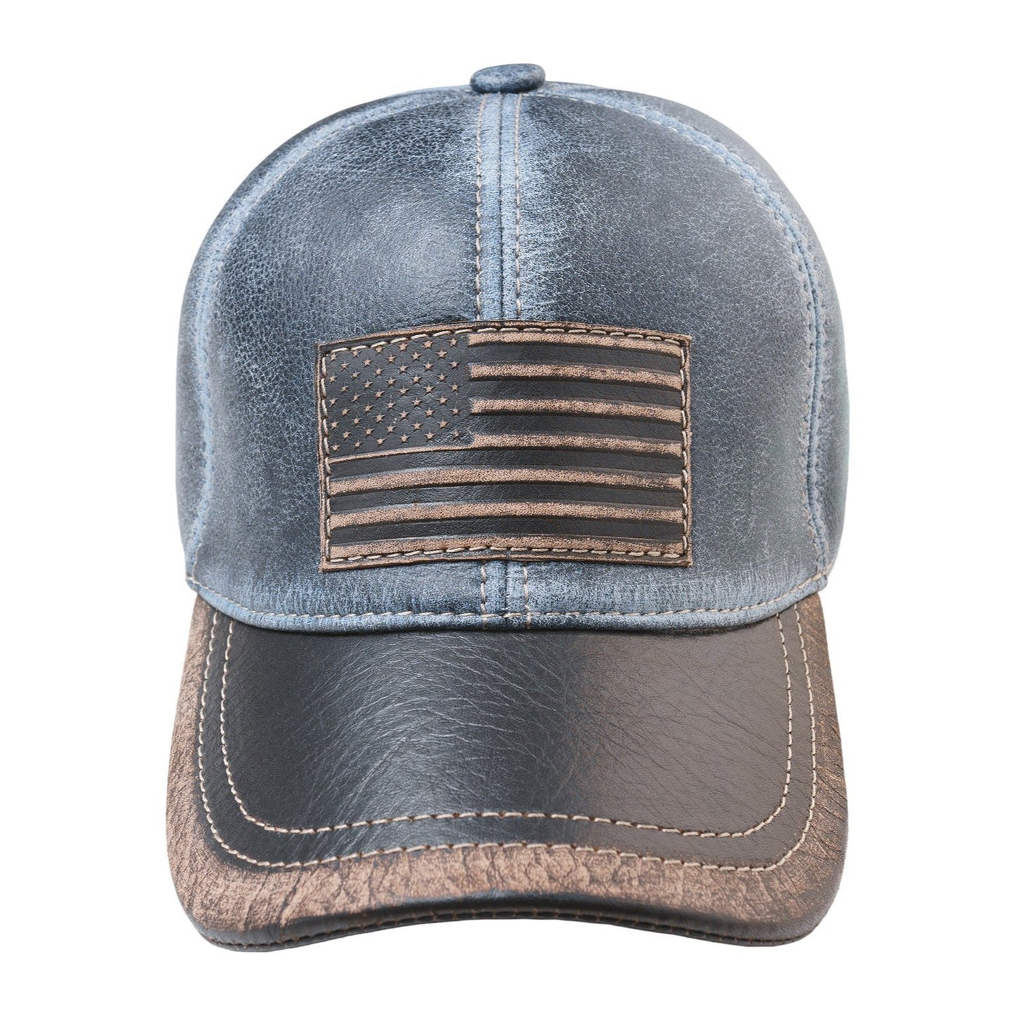 American Flag Patriotic Genuine Leather Denim Pattern Baseball Cap