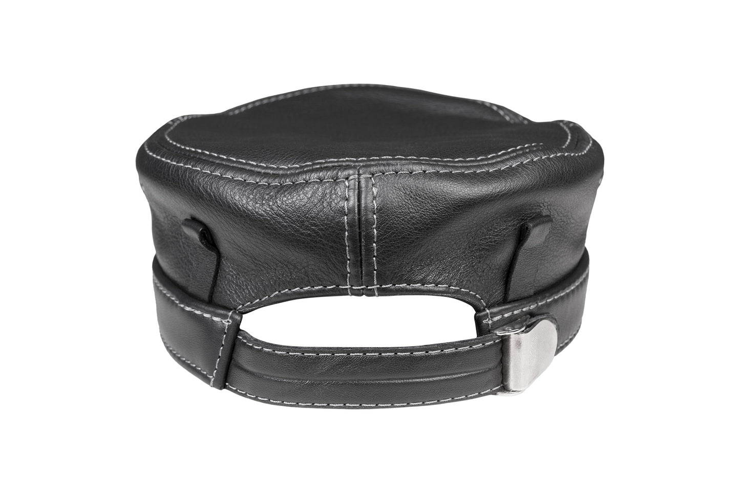 Leather Biker Hat: Handmade Black Motorcycle Cap with Embossed Band, Military Style for Men | Apero Bullo