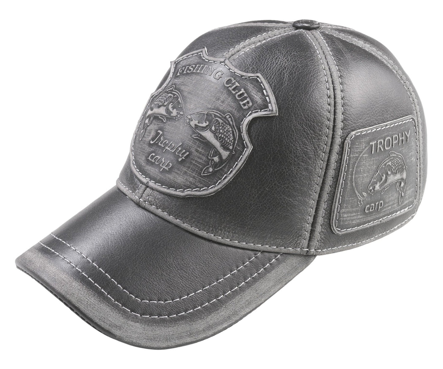 Trophy Carp Genuine Leather Handcrafted Fisherman Black Cap