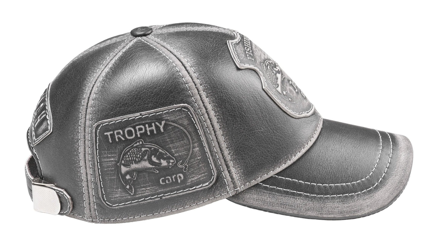 Trophy Carp Genuine Leather Handcrafted Fisherman Black Cap